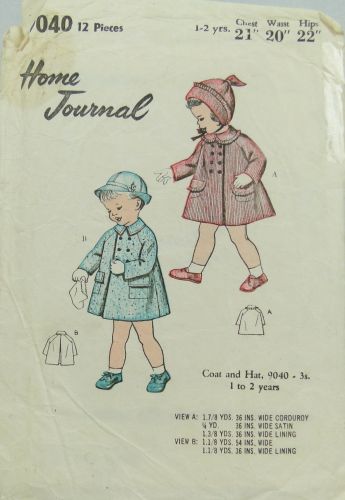 Australian Home Journal Sewing Pattern 9040 Child 1-2 yrs Coat and Hat